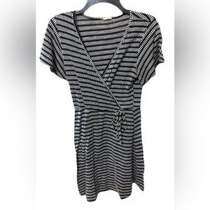 Caution To The Wind Black and White Striped Wrap Dress